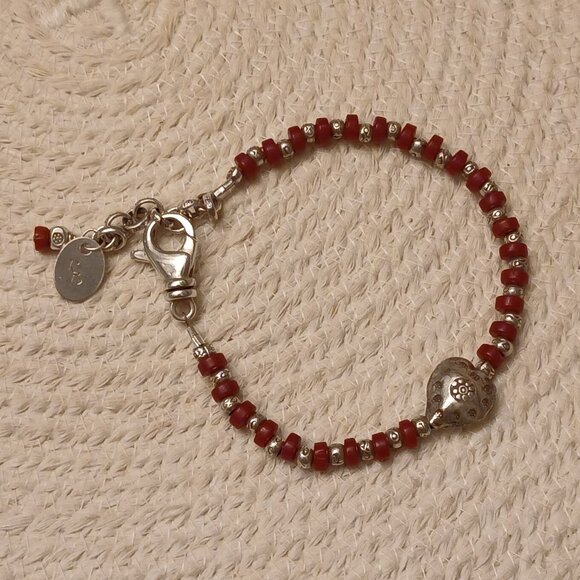 Sterling Silver and Cinnabar Gemstone Bracelet - 7 to 8.25 inches - Picture 1 of 9